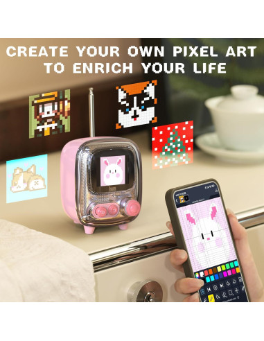 Divoom Tiivoo-2 Altavoz Bluetooth Retro Rosa con Pantalla LED 16x16
