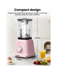 Batidora Profesional CKemu B02 1.4L Vidrio 750W Rosa Macarón 2