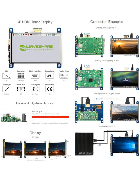 Pantalla LCD táctil 4" Waveshare 480x800 HDMI Raspberry Pi Pantalla LCD táctil 4" Waveshare 480x800 HDMI Raspberry Pi