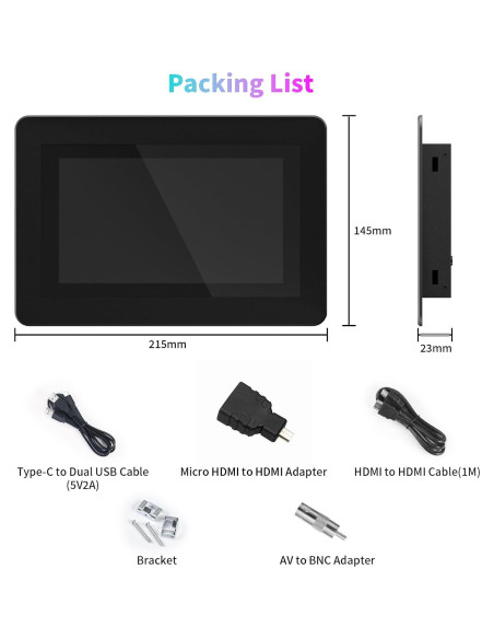 Monitor Mini 7" CUQI Táctil 1024x600 IPS HDMI VGA AV Monitor Mini 7" CUQI Táctil 1024x600 IPS HDMI VGA AV
