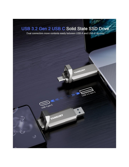 Vansuny SSD Externa 256GB USB 3.2 Gen 2 Doble Interfaz Vansuny SSD Externa 256GB USB 3.2 Gen 2 Doble Interfaz