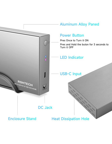 Carcasa de Disco Duro Externa RSHTECH RSH-339STC USB-C 3.5"
