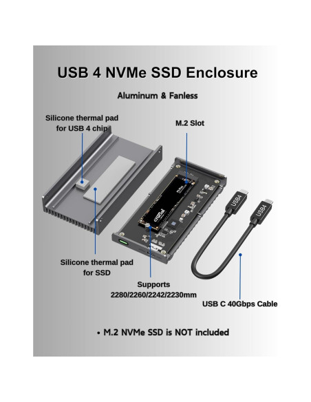 Caja NVMe M.2 Gewokliy 40Gbps Aluminio 8TB USB-C Caja NVMe M.2 Gewokliy 40Gbps Aluminio 8TB USB-C