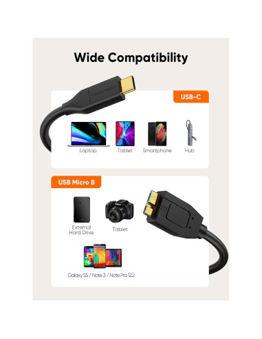Cable USB C a Micro B CableCreation 1 pie 10Gbps Negro