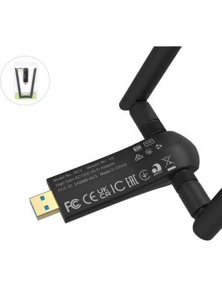 Adaptador USB WiFi BrosTrend AC3 1200Mbps Doble Banda 5GHz 2.4GHz Adaptador USB WiFi BrosTrend AC3 1200Mbps Doble Banda 5GHz 2.4GHz