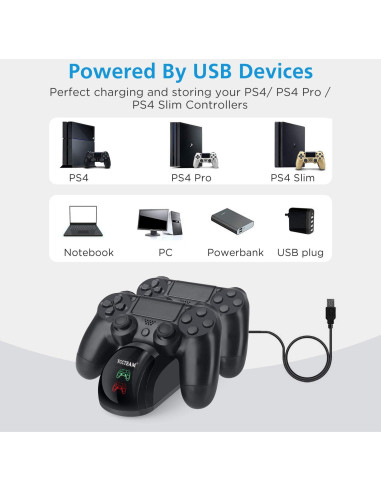 Cargador Rápido YAEYE para Controlador PS4/PS4 Pro/PS4 Slim