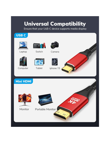 Cable USB C a Mini HDMI 4K 0.91m KELink Alta Velocidad Cable USB C a Mini HDMI 4K 0.91m KELink Alta Velocidad