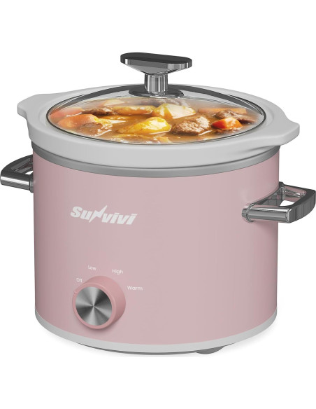 Olla de Cocción Lenta SUNVIVI 2QT Cerámica Desmontable Rosa Olla de Cocción Lenta SUNVIVI 2QT Cerámica Desmontable Rosa