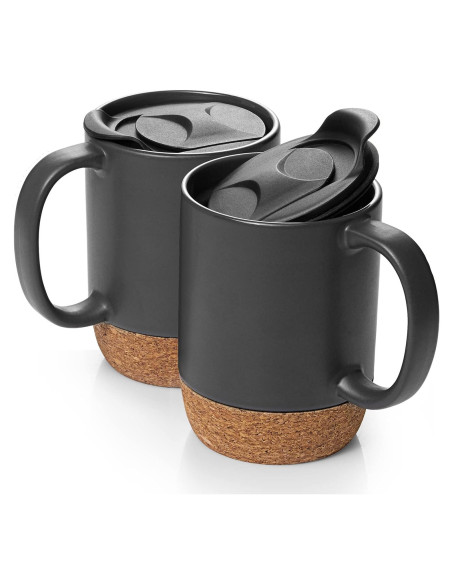Juego de 2 Tazas de Café DOWAN 425g con Tapa y Corcho Juego de 2 Tazas de Café DOWAN 425g con Tapa y Corcho