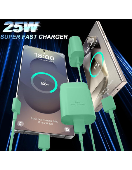 Cargador Rápido USB C Samsung 25W + Cable 2m Verde Cargador Rápido USB C Samsung 25W + Cable 2m Verde