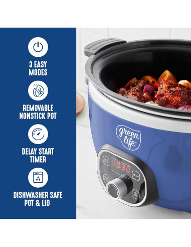 Olla de Cocción Lenta GreenLife 6QT Cerámica Antiadherente