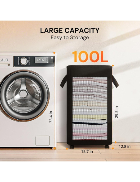 Cesto de Ropa Plegable Aloihoy 100L con Ruedas - Negro Cesto de Ropa Plegable Aloihoy 100L con Ruedas - Negro