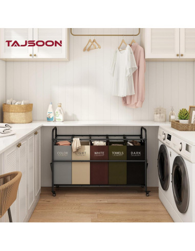 Carro Clasificador de Ropa Tajsoon 5 Bolsas con Ruedas 49.2L