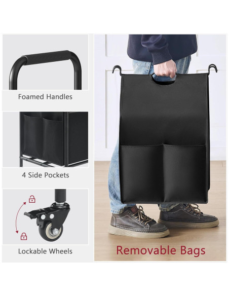 Carro Clasificador de Ropa Tajsoon 5 Bolsas con Ruedas 49.2L Carro Clasificador de Ropa Tajsoon 5 Bolsas con Ruedas 49.2L