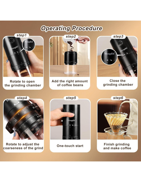 Molinillo de Café Eléctrico Portátil Mongdio Negro 38 Configuraciones Molinillo de Café Eléctrico Portátil Mongdio Negro 38 Configuraciones