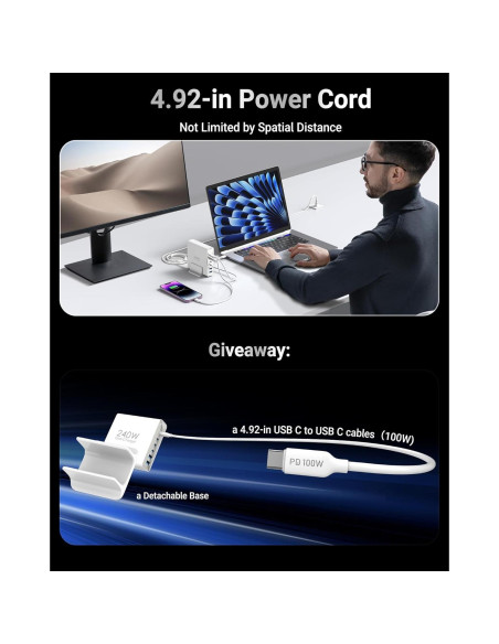 Cargador USB C 240W 6 Puertos GaN Topadre con Pantalla LED Cargador USB C 240W 6 Puertos GaN Topadre con Pantalla LED