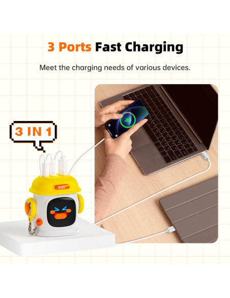 Cargador Divoom Dipow 65W USB-C 3 Puertos Rápido Amarillo Cargador Divoom Dipow 65W USB-C 3 Puertos Rápido Amarillo