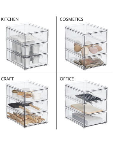 Organizador de Cocina mDesign con 3 Cajones Apilables - Transparente