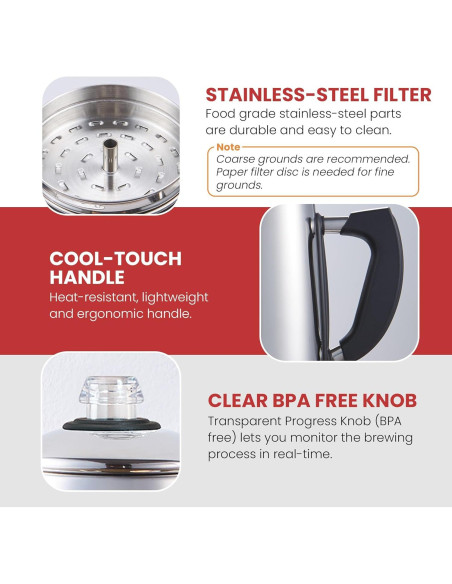 Cafetera Eléctrica Percolador Elite Gourmet EC924 12 Tazas Acero Inoxidable Cafetera Eléctrica Percolador Elite Gourmet EC924 12 Tazas Acero Inoxidable