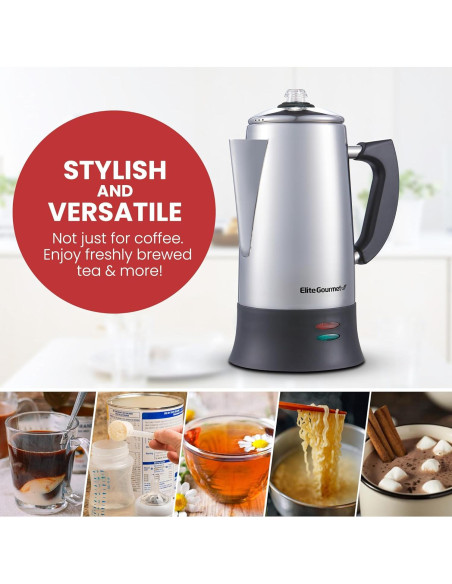 Cafetera Eléctrica Percolador Elite Gourmet EC924 12 Tazas Acero Inoxidable Cafetera Eléctrica Percolador Elite Gourmet EC924 12 Tazas Acero Inoxidable