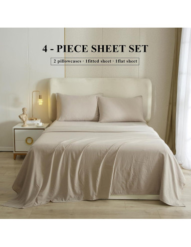 Juego de Sábanas Beige Queen 4 Piezas Microfibra HighBuy