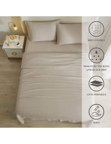 Juego de Sábanas Beige Queen 4 Piezas Microfibra HighBuy Juego de Sábanas Beige Queen 4 Piezas Microfibra HighBuy