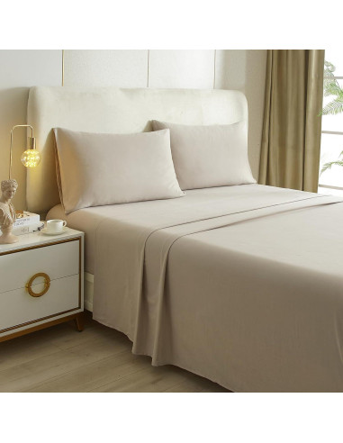 Juego de Sábanas Beige Queen 4 Piezas Microfibra HighBuy