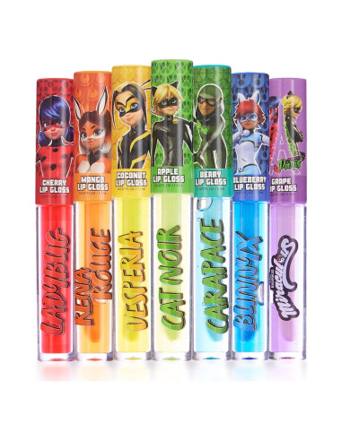 Conjunto de Brillo Labial 7 Piezas Miraculous - Sabores Frutales