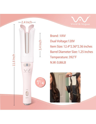 Plancha de Rizar Automática VAV 1.25" (3.18 cm) para Cabello Largo