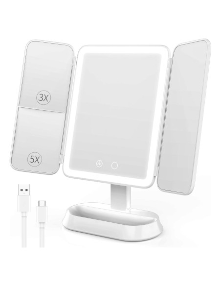 Espejo de Tocador FRANO Iluminado 3X/5X Recargable Blanco Espejo de Tocador FRANO Iluminado 3X/5X Recargable Blanco