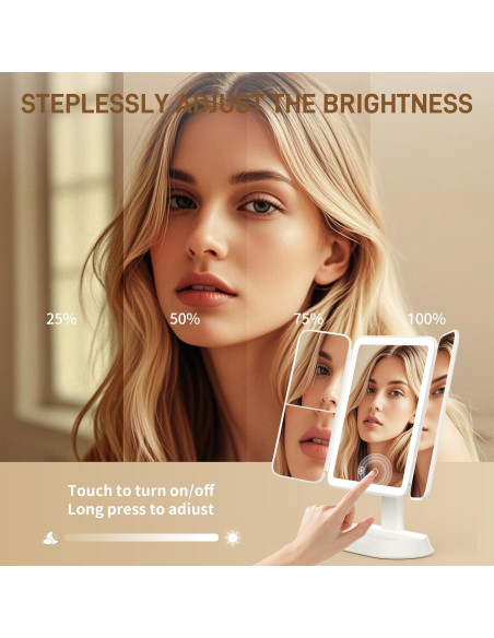 Espejo de Tocador FRANO Iluminado 3X/5X Recargable Blanco Espejo de Tocador FRANO Iluminado 3X/5X Recargable Blanco