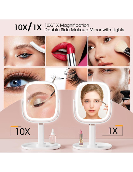 Espejo de Maquillaje Horyliin 10x/1x con Luz LED Ajustable Espejo de Maquillaje Horyliin 10x/1x con Luz LED Ajustable