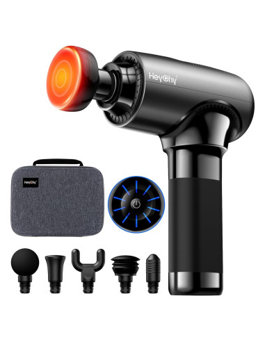 Pistola de Masaje Calentada HeyChy V2-H, 6 Cabezas, 3200RPM