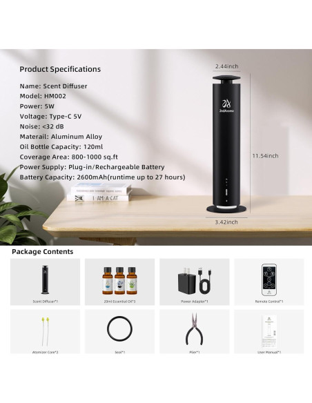 Difusor de Aroma Inalámbrico 2ndAroma HM002 120ml Negro Difusor de Aroma Inalámbrico 2ndAroma HM002 120ml Negro