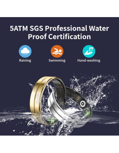 Anillo Inteligente 3R R11 Oro 5ATM Monitoreo Salud y Fitness