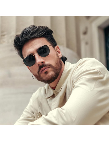 Gafas de Sol Polarizadas ZENOTTIC Hexagonales UV400 Metal Dorado