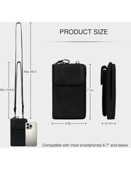 Bolso cruzado de cuero sintético para celular mujer - Negro Bolso cruzado de cuero sintético para celular mujer - Negro