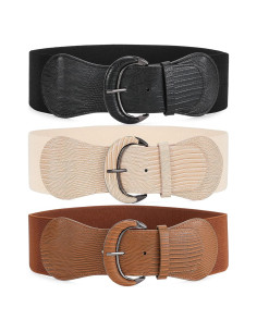 Cinturón Elástico Ancho Whippy 3 Pack para Mujeres - Negro, Marrón, Beige