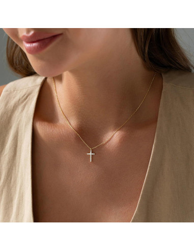 Collar Cruz Dorada Minimalista 16.5" Ajustable Joyería Religiosa