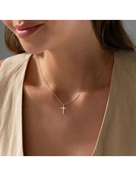 Collar Cruz Dorada Minimalista 16.5" Ajustable Joyería Religiosa Collar Cruz Dorada Minimalista 16.5" Ajustable Joyería Religiosa