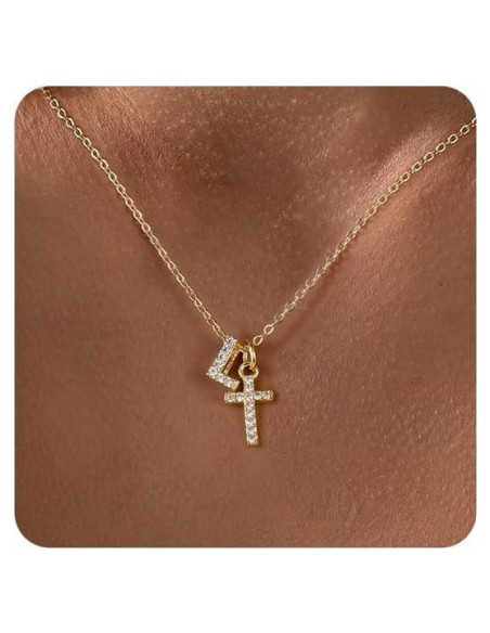 Collar de Cruz de Oro 14K para Mujeres con Circonita Cubica Collar de Cruz de Oro 14K para Mujeres con Circonita Cubica