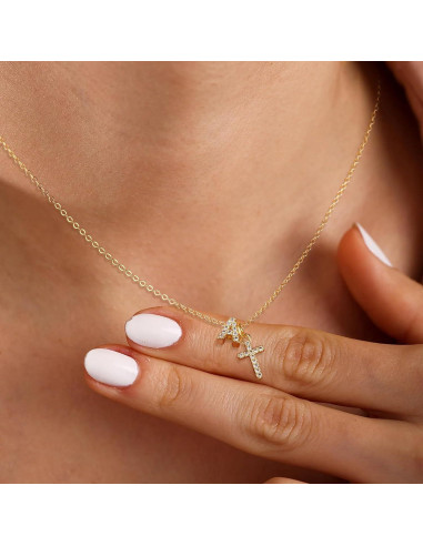 Collar de Cruz de Oro 14K para Mujeres con Circonita Cubica