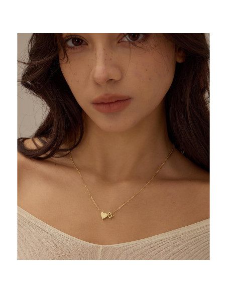 Collar Inicial de Corazón de Oro 14K para Mujeres Ajustable Collar Inicial de Corazón de Oro 14K para Mujeres Ajustable