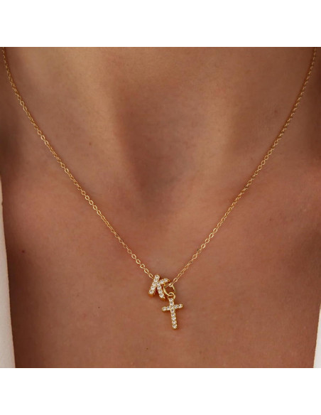 Collar de Cruz de Oro 14K para Mujeres con Circonita Cubica Collar de Cruz de Oro 14K para Mujeres con Circonita Cubica