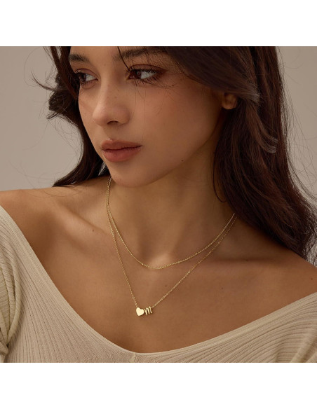 Collar Inicial de Corazón de Oro 14K para Mujeres Ajustable Collar Inicial de Corazón de Oro 14K para Mujeres Ajustable