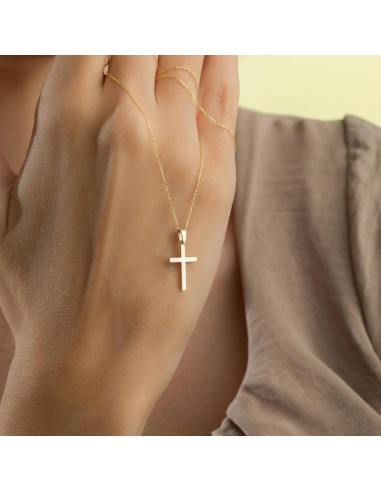 Collar Cruz Minimalista Oro 14K para Mujeres 40.64 cm