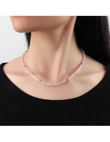 Collar Choker Dainty 14K Baño de Oro Cuarzo Rosa 39.88 cm