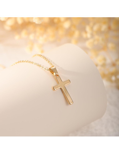 Collar Cruz Minimalista Oro 14K para Mujeres 40.64 cm
