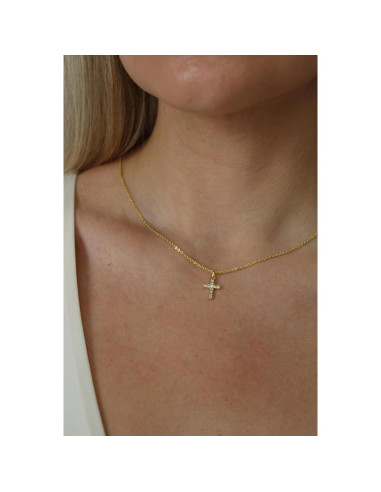 Collar Minimalista con Colgante de Cruz Oro 18K para Mujeres