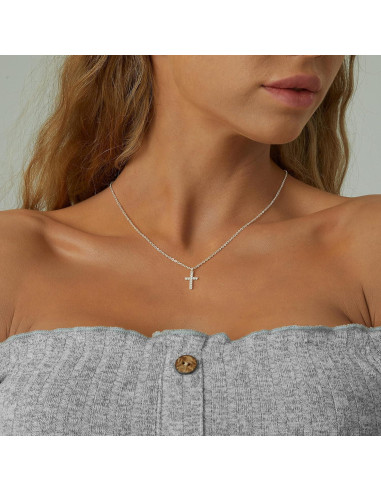Collar Cruz Tewiky para Mujeres - Baño de Oro 14K y Plata
